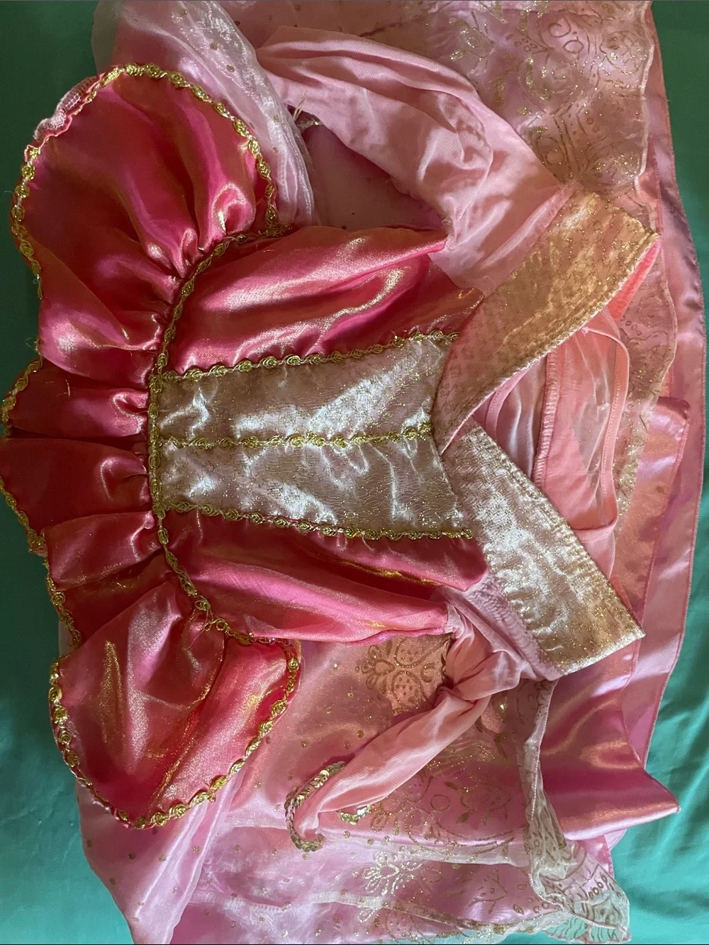 Girls Sparkle Pink Princess Halloween Costume Dress with Gold Trim